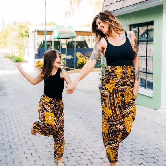 Kids Jakarta Harem Pant Unisex Drawstring Elastic Waist Travel Boho Pocket Pants - Picture 7 of 16